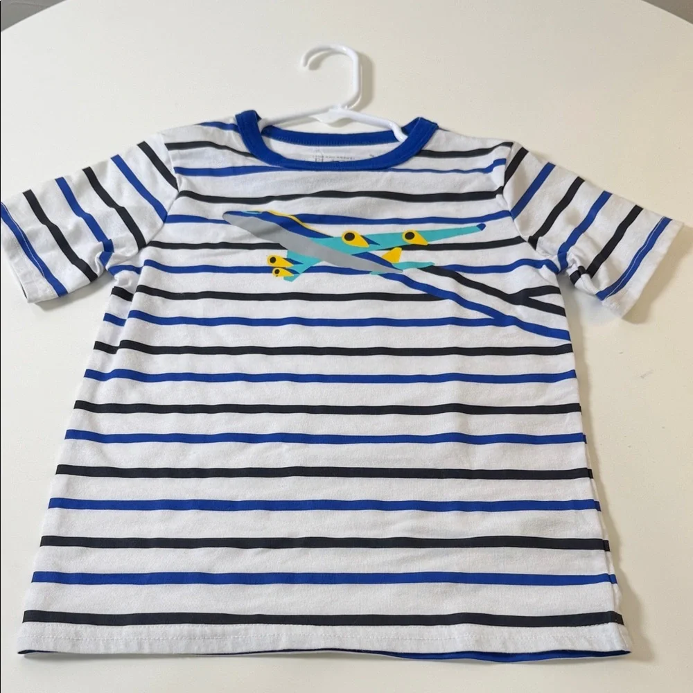 The Children's Place White Striped Short-Sleeve Tee with Airplane Graphic